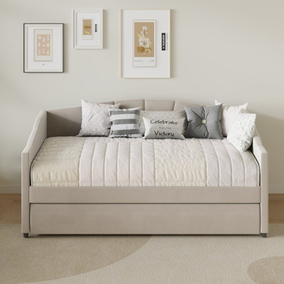 Velvet Elegance Twin Solid Wood Daybed with Space-Saving Trundle Bed, Sofa/ Guest Bed