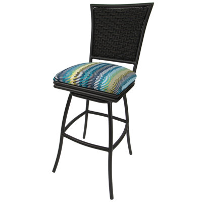 Outdoor Extra Tall 34" Armless Patio Bar Stool Erin - Aqua Sun Stripe - Brown by Red Barrel Studio