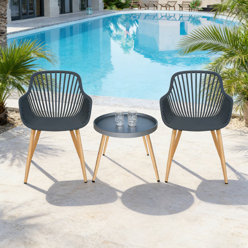 Balcony 3-Piece Outdoor Furniture Set, 2 Modern Dining Chairs with Side Table, All-Weather Indoor/Outdoor Patio Bistro Set for Small Space, Porch, Garden, Dark Gray