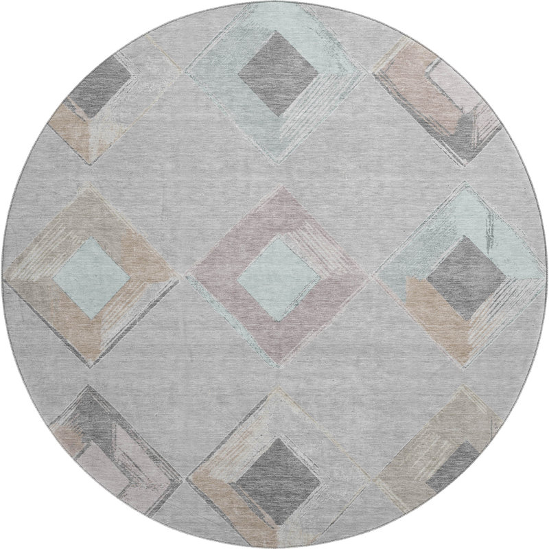 Premium Machine Washable Ansley Geometric Rug, Round 8'