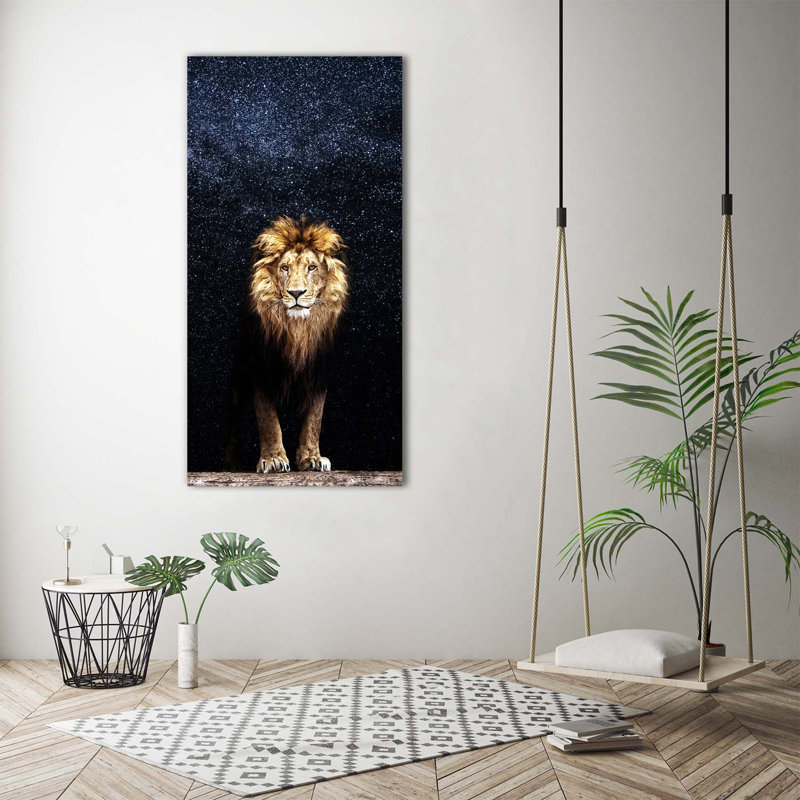 A Lion on the Background of Stars 1 Piece Wrapped Canvas Wall Art