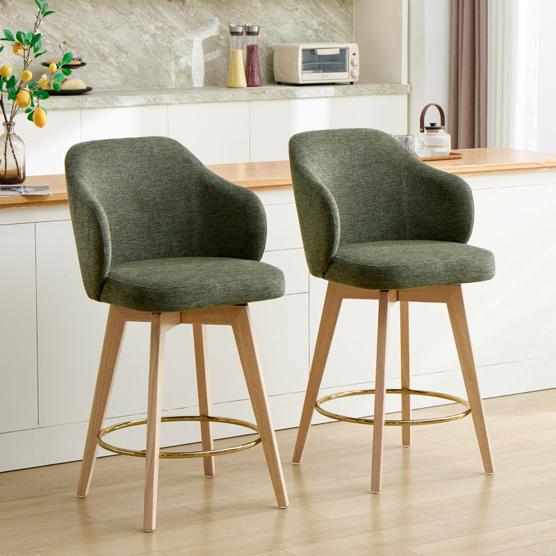 Tabouret de comptoir pivotant avec accoudoirs Ashwell, Green Linen