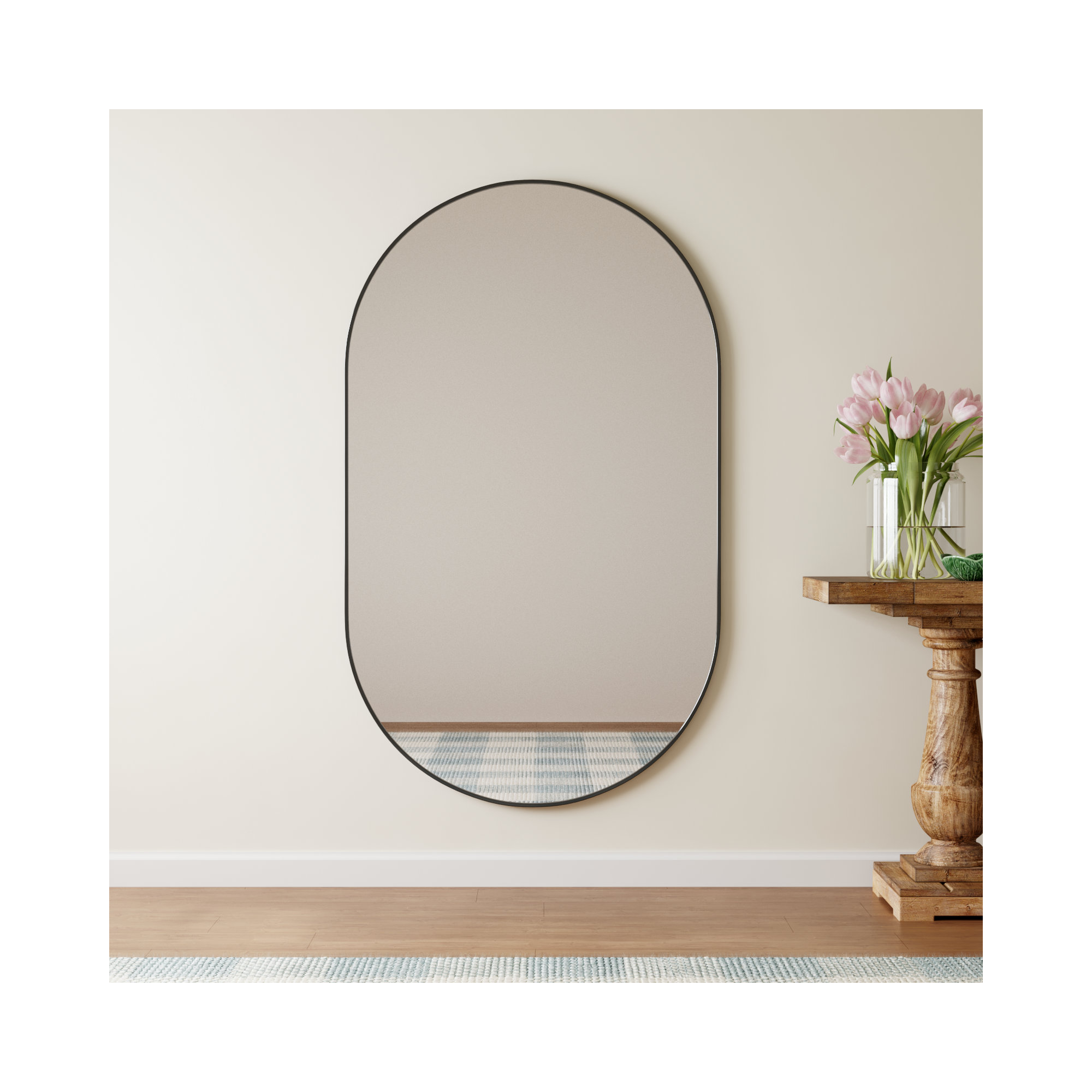 Elington Metal Oval Mirror, 60"  x 36" , Black