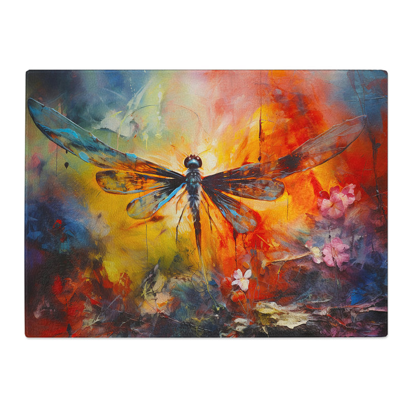 Dragonfly Action  Glass Chopping Board