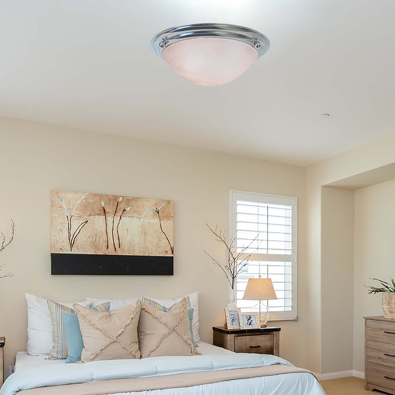  Lunar 2-Light Indoor Brushed Nickel Flush Mount Ceiling Fixture with Alabaster Glass Bowl, Brushed Nickel, 2 Lights