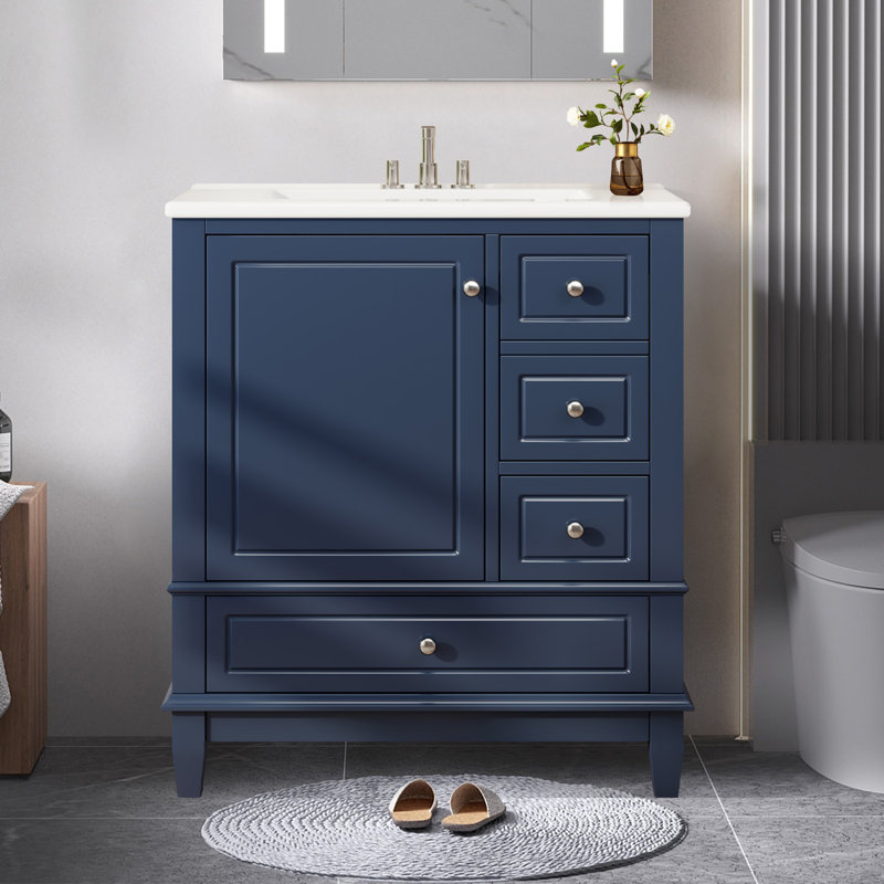 Meuble-lavabo 30 po avec lavabo en céramique, Bleu