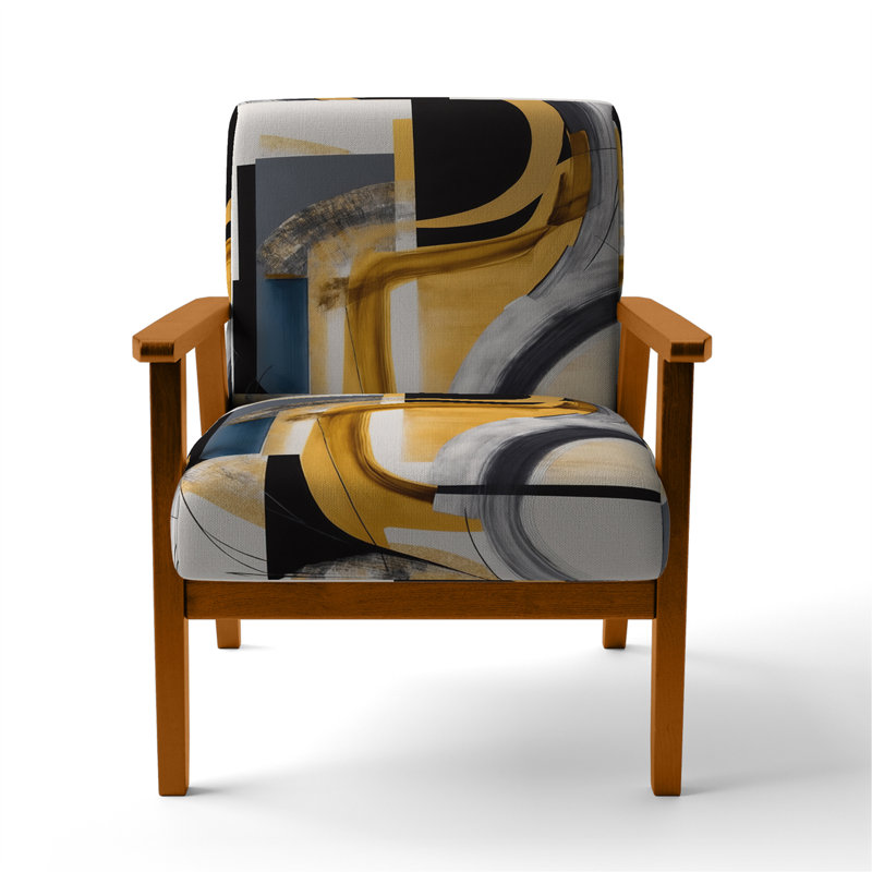 Kycia Gray And Yellow Upholstered Armchair, Brown Square Arms
