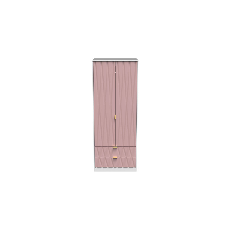 Fully Assembled Efka Diamond Wardrobe, Pink / White Matt Veneer