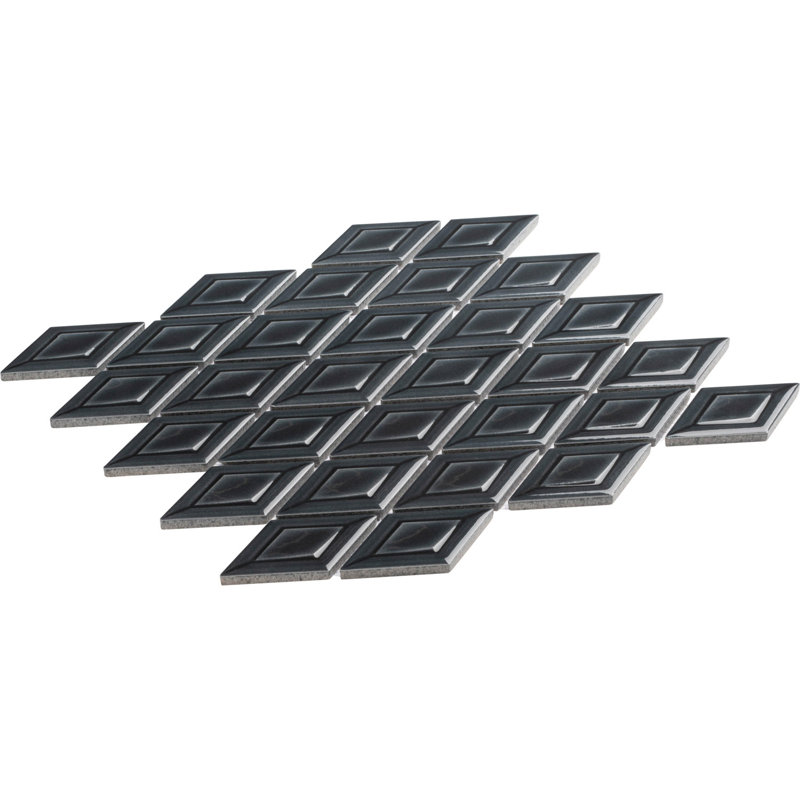 Venecia Adriatic 1-in. x 3-in. 3D Framed Diamond Glossy Porcelain Wall Mosaic Tile, Black