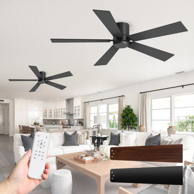 2 Pack 42 Inch Black Ceiling Fans with Remote, Flush Mount Ceiling Fan with 6-Speed Reversible DC Motor, Ceiling Fan for Bedroom, Living Room & Covered Outdoor