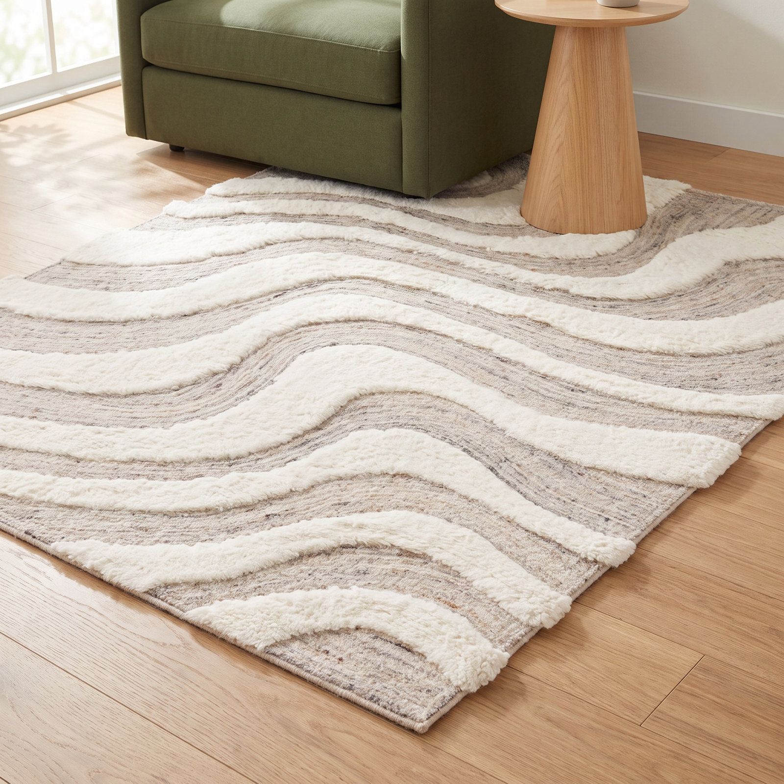 Beige Ivory Hand-Woven Abstract Wool Rug, Rectangle 8' x 10'