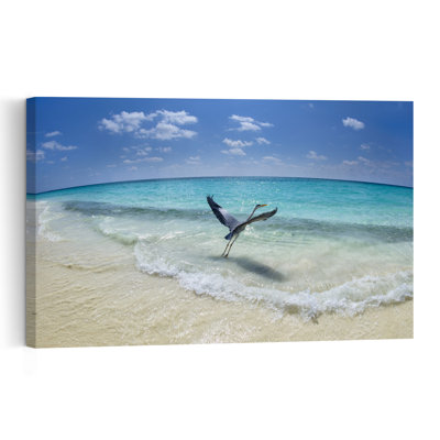 Tropical Heron Flight Serene Tranquil Abstract Bird Coastal Wall Art Print 1 Piece Wrapped Canvas Wall Art