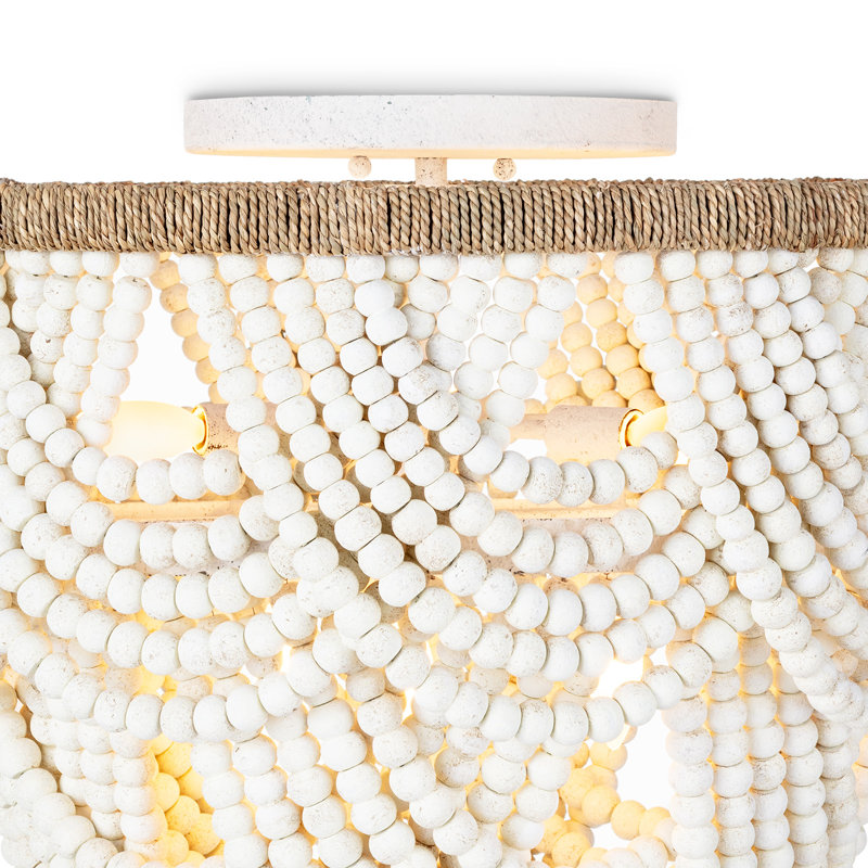 Ombre Wood Bead Flush Mount, White/Natural, White