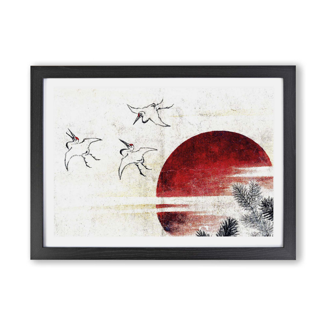Cranes at Sunset by Katsushika Hokusai - Framed Print