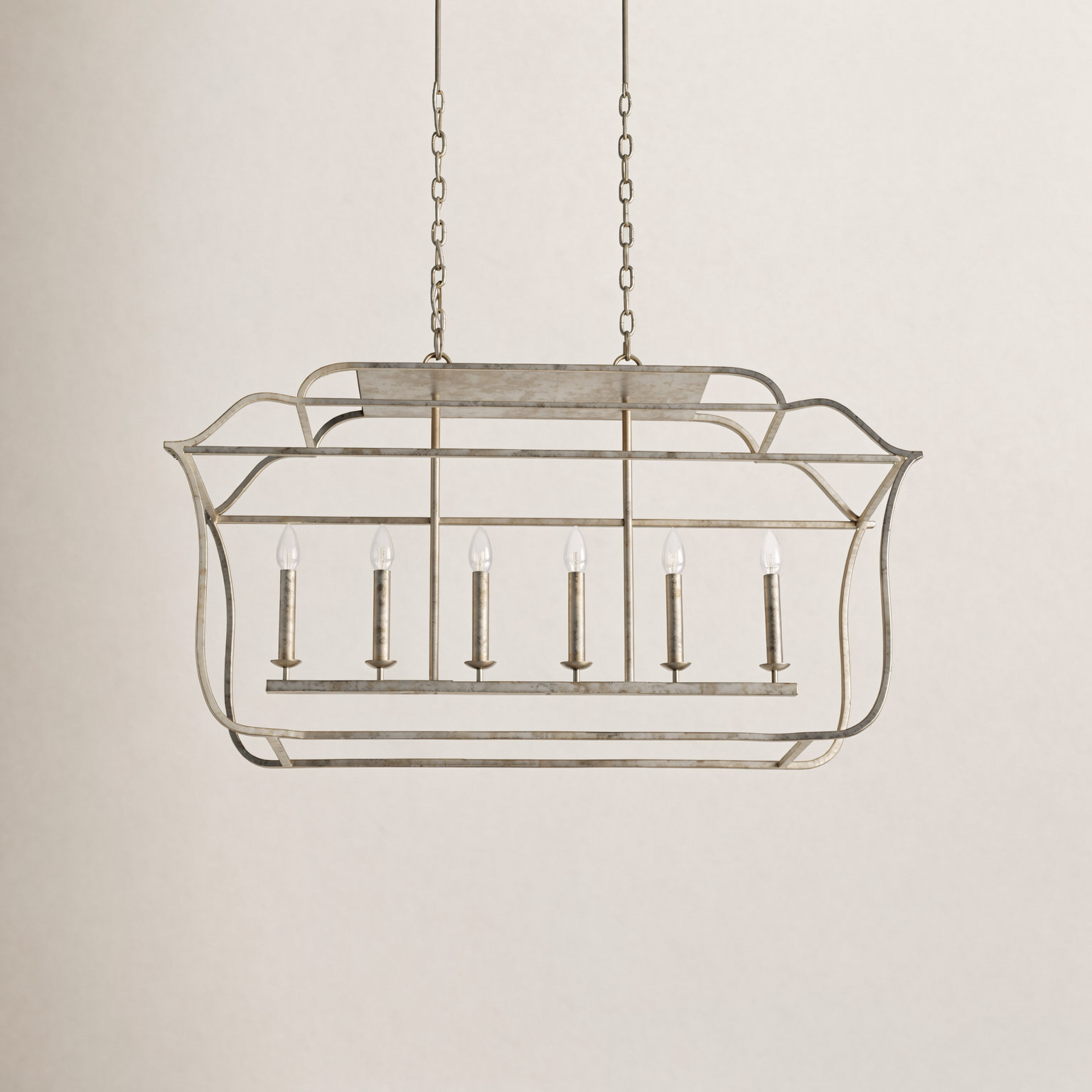 6 - Light Dimmable Lantern Chandelier, Century Silver Leaf