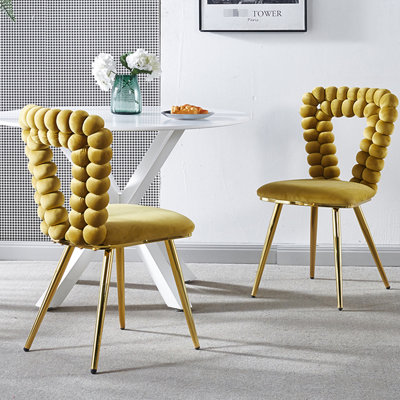 Comfortable 2 : Stainless Steel Frame, Seat, For Living Room, Dining Office, Cafe, Bedroom, Yellow 2 Chair: Iron Tube Legs, Soft Cushion, Yellow, Quick Assembly