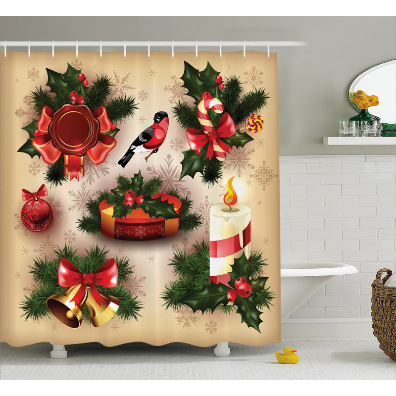 Rideau de douche avec décorations de noël et crochets de noël, H 75 po x l 69 po