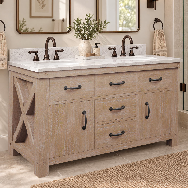 Aberdeen 60 in. Double Vanity, Toffee Latte, Carrara White
