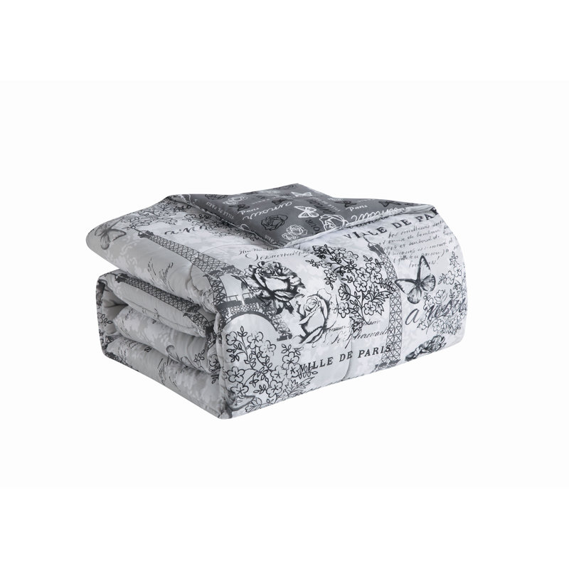 Amour French Polyester Toile Comforter, Black/White, King Comforter + 7 Additional Pieces