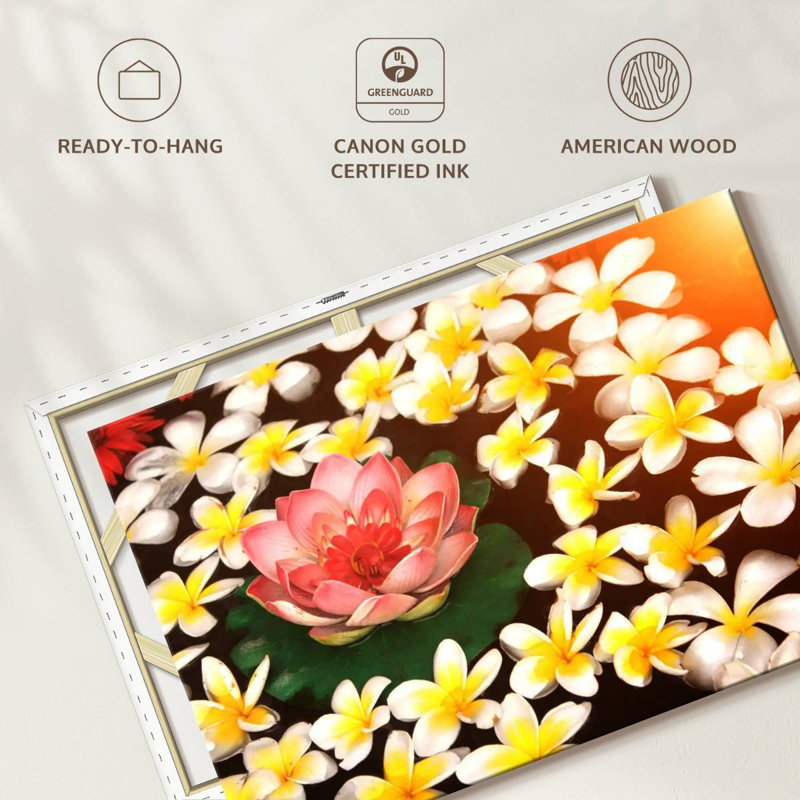 Harnek plumerias et fleur de lotus, H 30 po x l 45 po