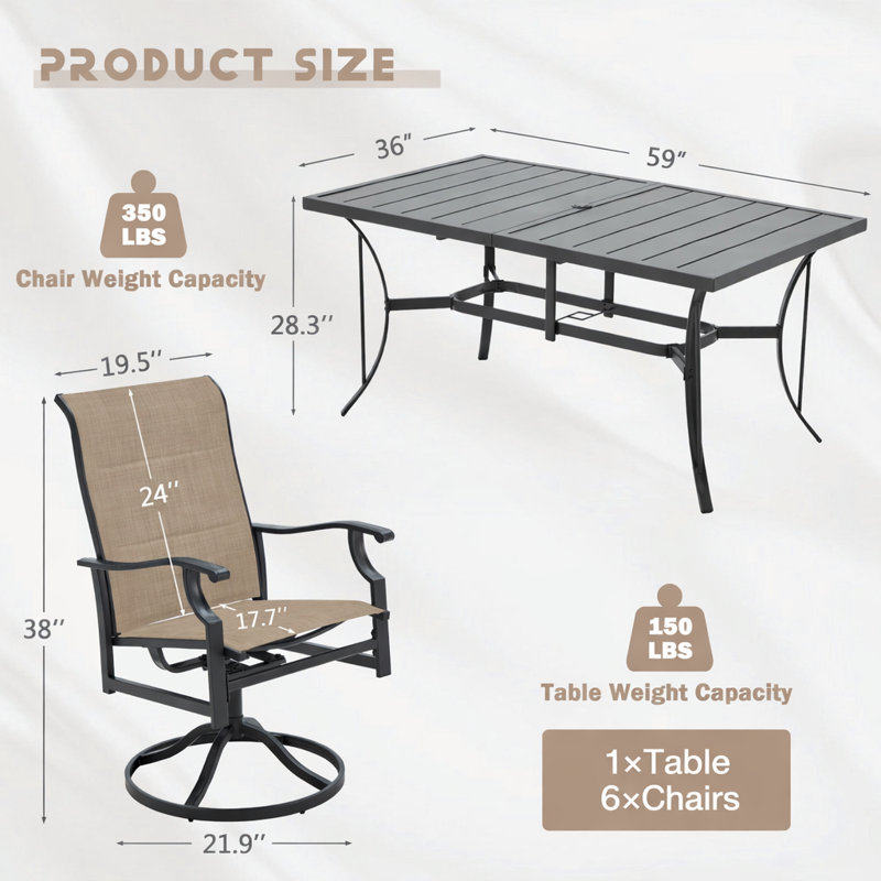 Quinnly 6 - Person Patio Dining Set with Rectangular Table, Brown/Black