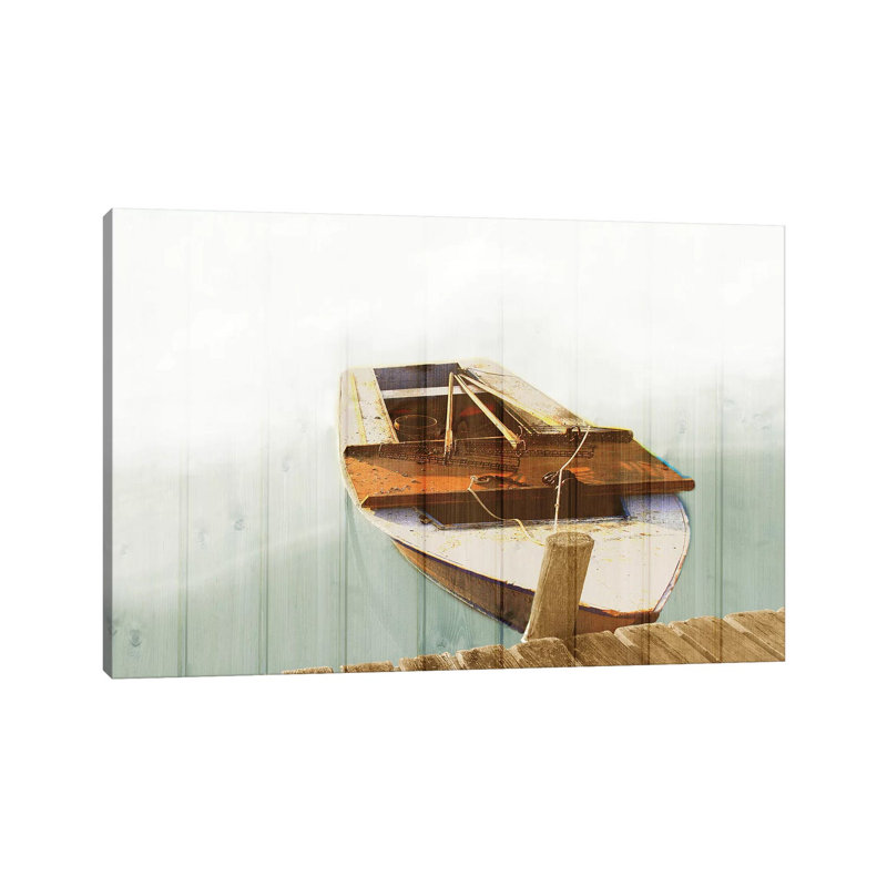 Boat with Textured Wood Look II 1 Piece Wrapped Canvas Painting, 101.6 cm H x 66.04 cm W