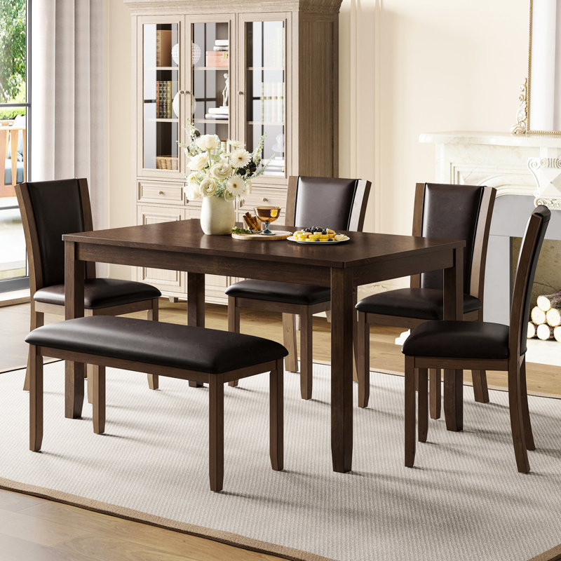 Rustique noyer foncé 6 repas pour la cuisine, table, banc, chaises 6, inclus, Noir/noyer