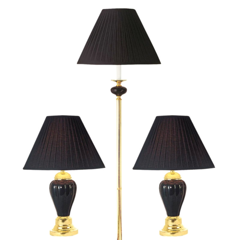 Ensemble de lampes en céramique 3 pièces, lampes sur pied et de table, Noir