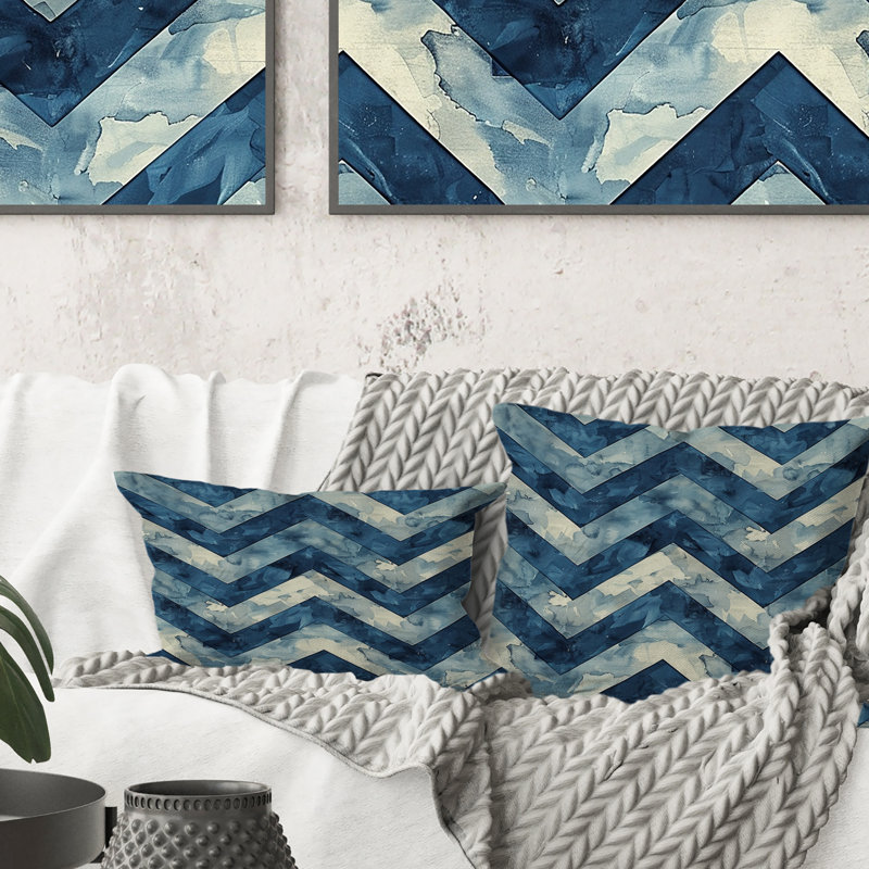 Chevron Harmony I - Glam Throw Pillow, Blue/Beige, 18"H x18"H