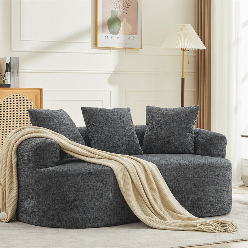 Causeuse courbée, petit canapé en chenille avec 3 coussins, siège profond, aucun assemblage requis, Gris
