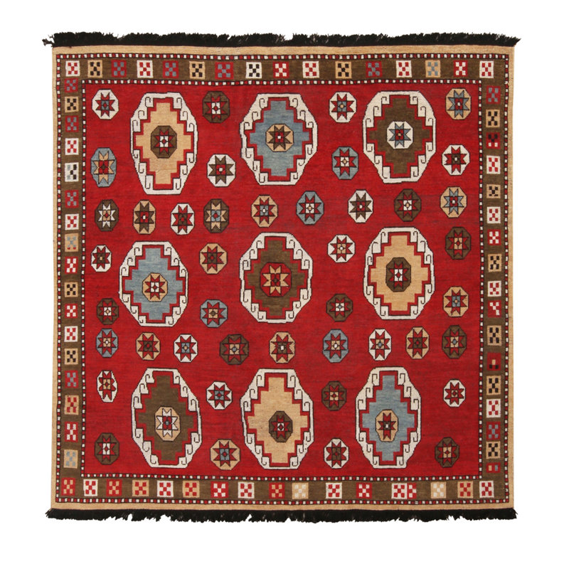 Burano Hand Knotted Wool Geometric Area Rug, Square 4'