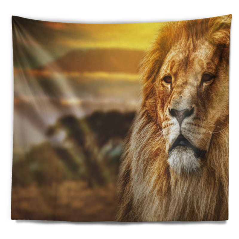 Lion et mont kilimandjaro tapisserie Animal, H 32 po x l 39 po