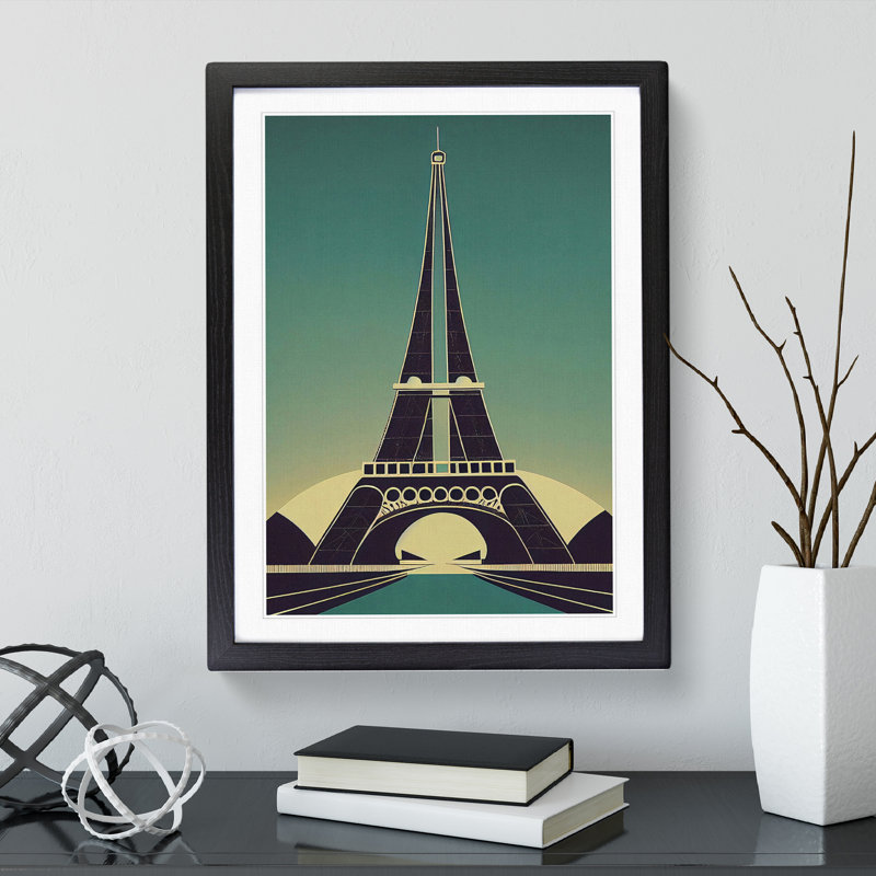 XV1022-713X Art Deco Eiffel Tower No.4 - Single Picture Frame Print, 64cm H x 46cm W, Black