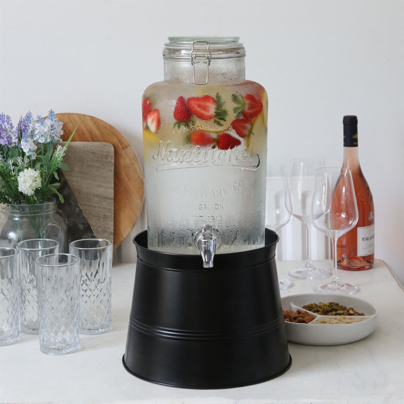Rink Drink Glass Drinks Dispenser with Tap & Bucket Stand, 8.7L, Black