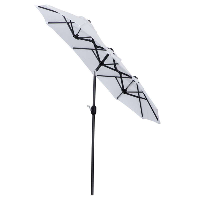 Grand parasol de marché double face 9,5 pi avec bouton-poussoir inclinable et manivelle. 3 évents et 12 nervures. Pour le jardin. Deck. Piscine