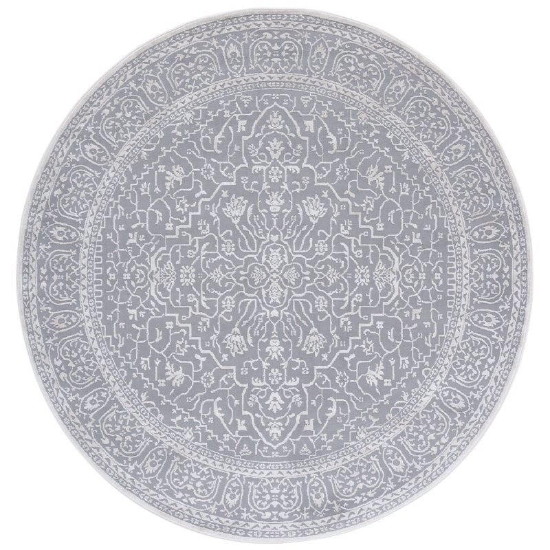 Calidia Floral Light Gray/Cream Area Rug, Round 10'
