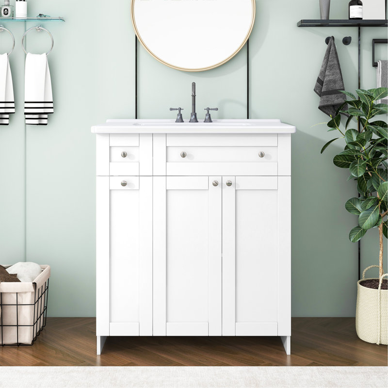 Meuble-lavabo élégant avec rangement spacieux et fabrication durable, Blanc