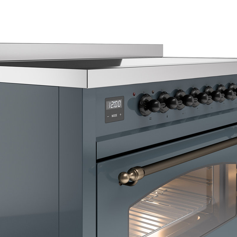 Cuisinière à induction 48 pouces avec 6 éléments à induction ILVE Nostalgie II Series (porte en verre), Gris-bleu / bronze
