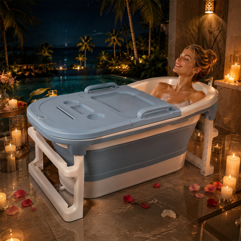 47" Portable Bathtub for Adults – Large Foldable Ice Bath Tub for Cold Plunge & Hot Spa, Freestanding Soaking Tub for Indoor/Outdoor, Athlete Recovery & Family Use