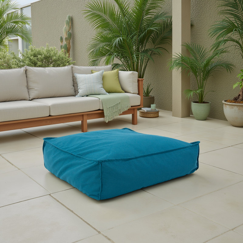 Repose-pieds d'extérieur avec coussin Albelo-Sire, Turquoise paysage marin