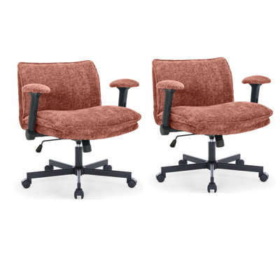 2 pieces Velvet Cross Legged Office Chair With Adjustable Armrest Modern Ergonomic Computer Chair