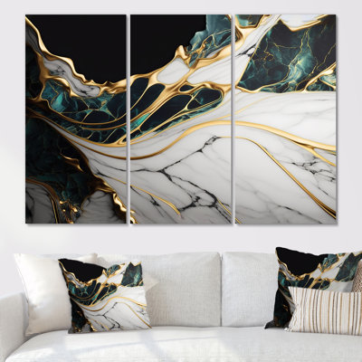 " Abstract Geode Gold And Green Marble III " 3 - Pieces