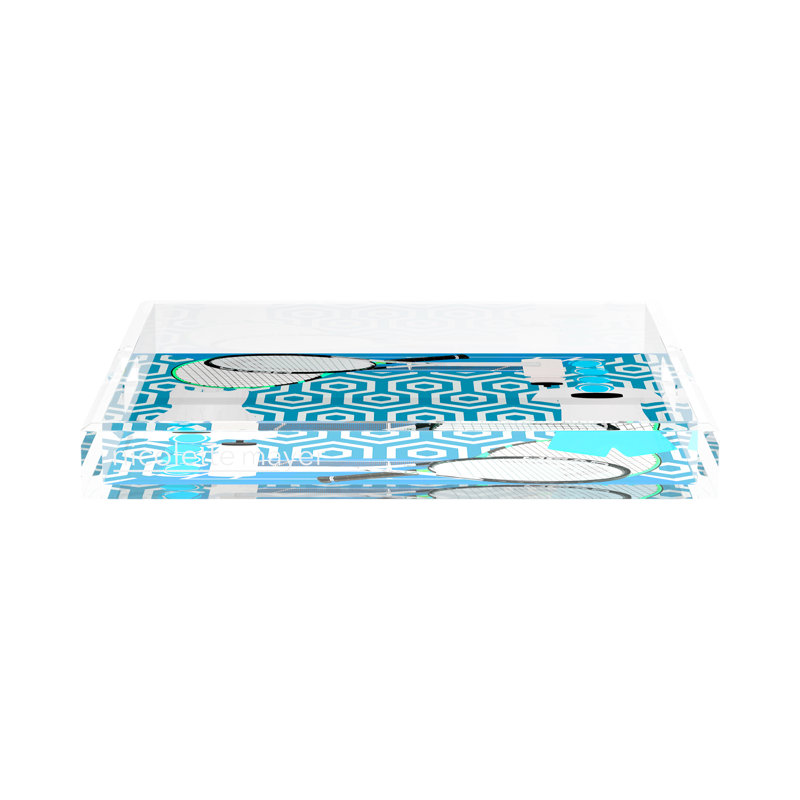 Abstract Decorative Tray, 2" H x 15" W x 15" D, Blue/White