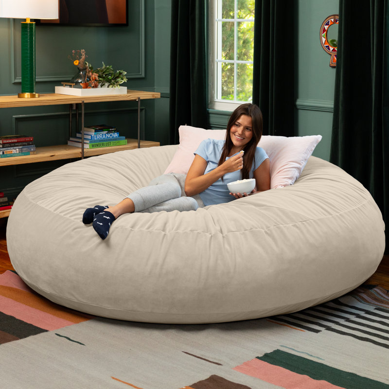 7 Foot Cocoon - Giant Bean Bag Chair For Adults & Bean Bag Bed - Lush, Ivory Velvet