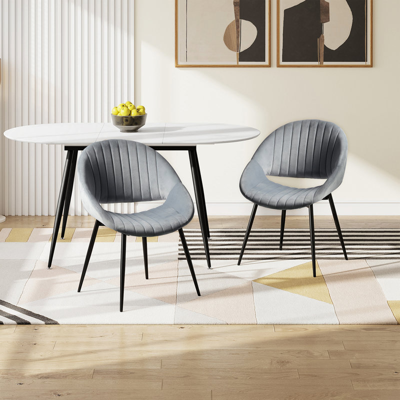 Extendable Dining Table (120-160Cm) And 2 High Back Chairs, Grey
