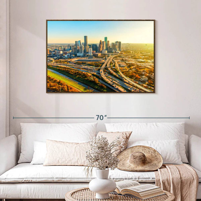 Golden Houston Highway, 43 po x 29 po, Cadre flottant noyer