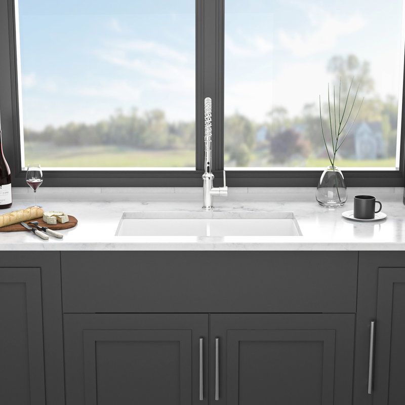 Évier double encastré en céramique 32 po - Lavabo rectangulaire blanc pour cuisine élégante