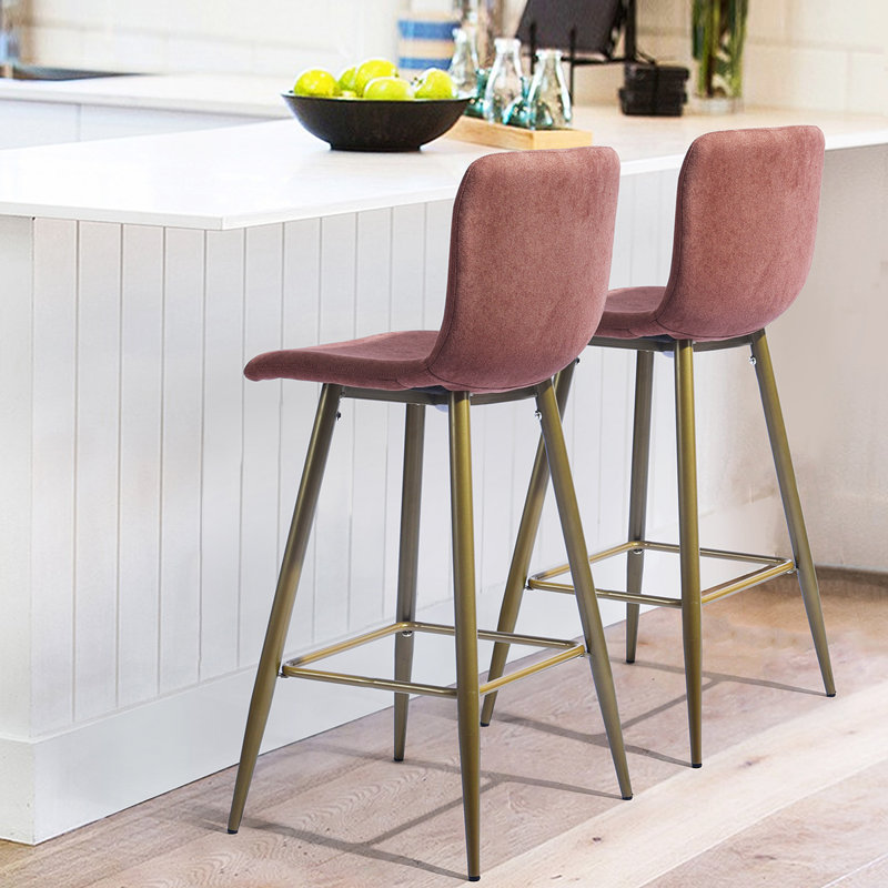 Fuhrman Upholstered Counter Stool with Metal Frame, Rose