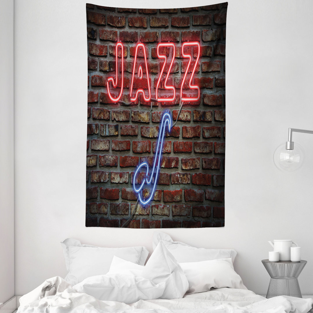 Wandteppich, Alle Jazz Sign Backsteinmauer, Musik, Blau Rot