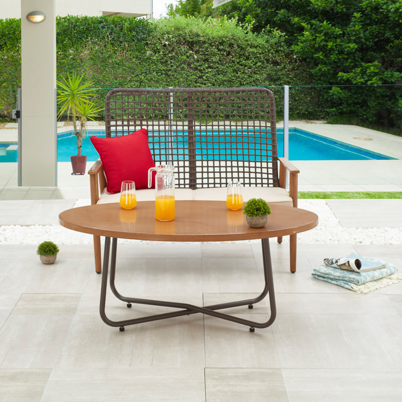 Ensemble de conversation de patio en osier 2 pièces avec table basse ovale, Beige